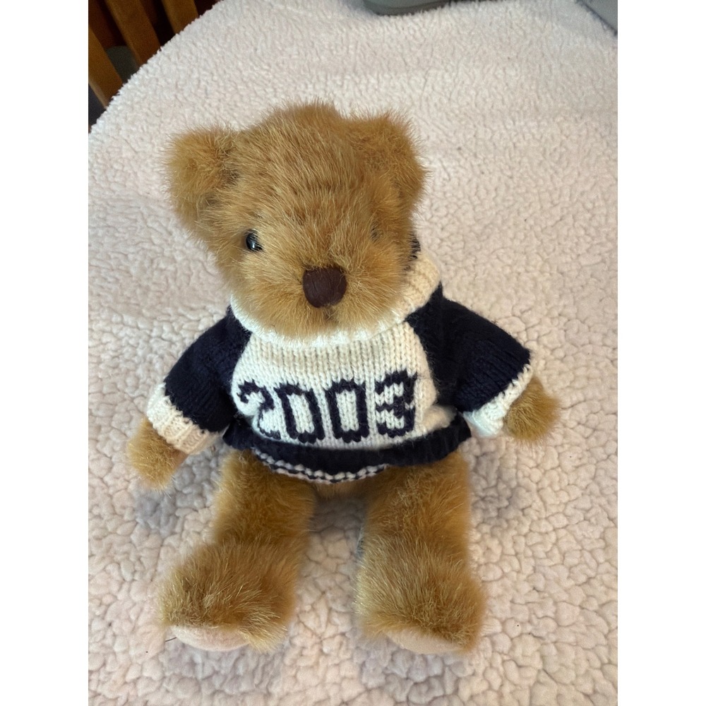 Russ Berrie Varsity Bears 2003 Teddy Bear Navy Blue Knit Sweater Plush 1716